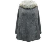 Gray Knit Poncho With Faux Fur Neckline