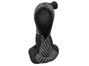 Black Chunky Knit Infinity Hood Scarf With Pom Pom