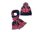 British Flag Ribbed Knit Beanie Hat Scarf Set
