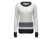 White Black Contrasting Pattern Fuzzy Sweater