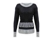 Black White Contrasting Pattern Fuzzy Sweater