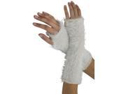 White Metallic Fuzzy Knit Fingerless Arm Warmers