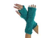 Teal Blue Fuzzy Knit Fingerless Arm Warmers