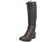 Brown Knee Tall Combat Boots With Lace Up Zipper Closure