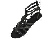 Black Gladiator Style Grommet Studded Flat Sandals
