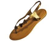 Bronze Thong Flat Sandal Shoe With Bow Trim