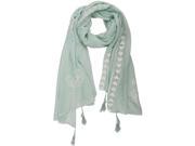Mint Green Paisley Heart Embroidered Boho Scarf With Tassel Trim
