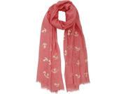 Coral Pink Lightweight Anchor Embroidered Shawl Wrap