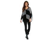 Black White Checkered Open Knit Loose Fit Flared Sweater Top