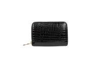 Black Mini Croco Embossed Patent Leather Zippered Wallet