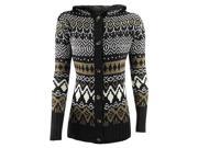 Black Southwestern Button Down Hooded Sweater Coat