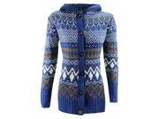 Blue Southwestern Button Down Hooded Sweater Coat