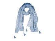 Blue Paisley Heart Embroidered Boho Scarf With Tassel Trim