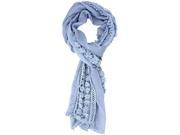 Blue Lightweight Oblong Scarf With Crochet Lace Trim