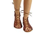 Tan Gladiator Cut Out Lace Up Open Toe Sandals