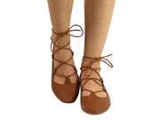 Tan Gladiator Style Lace Up Ballet Flats