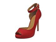 Red Peep Toe Platform High Heels With Ankle Strap