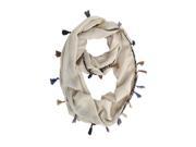 Beige Jersey Knit Circle Scarf With Multicolor Tassels