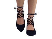 Black Suede Lace Up Style Closed Toe Ballet Flats