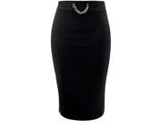 Black Ponte Knit Pencil Skirt With Gold Chain