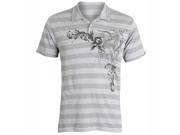 Two Tone Gray Striped Men s Polo With Graphic Print