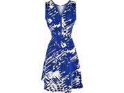 Blue White Abstract Dress With Zipper Neckline