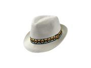 White Woven Straw Fedora Hat With Aztec Band