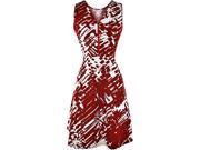 Red White Abstract Print Dress With Zipper Neckline