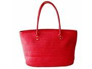 Red Long Handle Straw Beach Tote Bag