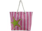 Pink Lime Green Stripe Starfish Deluxe Oversize Beach Tote Bag