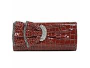Brown Crocodile Patent Leather Evening Bag Clutch