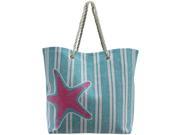 Turquoise Pink Stripe Starfish Deluxe Oversize Beach Tote Bag
