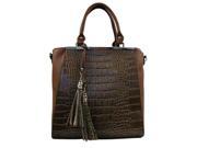 Light Brown Textured Handbag Tote With Tassel Trim