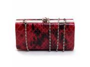 Red Compact Box Frame Snake Clutch Bag