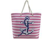 Pink White Stripe Nautical Anchor Oversize Beach Tote Bag