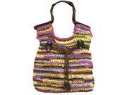 Pink Yellow Woven Crochet Toyo Lightweight Beach Bag Tote