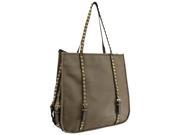 Khaki Tote Bag With Long Studded Straps