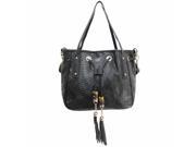 Black Snakeskin Embossed Drawstring Handbag