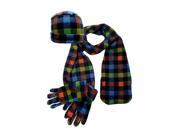 Plaid Fleece 3 Piece Hat Scarf Glove Set