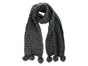 Black Thick Wide Ribbed Knit Scarf With Pom Poms