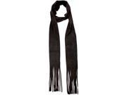 Black Soft Faux Suede Skinny Scarf With Fringe
