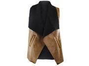 Brown Vegan Leather Fur Lined Vest With Collar