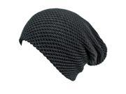 Black Waffle Knit Slouchy Beanie Cap Hat