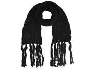 Black Thick Knit Long Scarf With Fringe