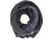Charcoal Gray Knit Neck Wrap Scarf With Lace Button Trim