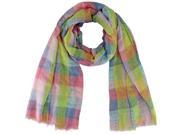 Blue Pink Multicolor Pastel Checker Plaid Lightweight Scarf