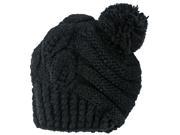 Black Slouchy Cable Knit Pom Pom Winter Beanie Hat