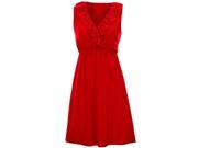 Red Ruffled Neckline Sleeveless Dress With Elastic Waist