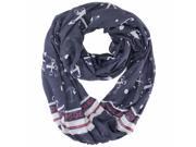 Navy Blue Red White Anchor Print Lightweight Circle Scarf