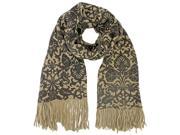 Taupe Victorian Damask Print Knit Scarf